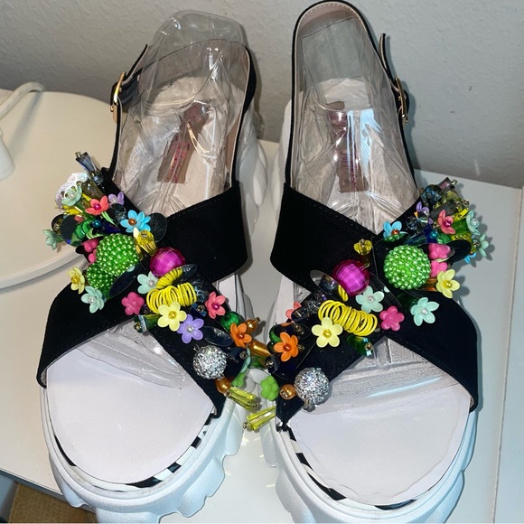 Betsey Johnson Frankee bead embellished platform sandals, size 8.5, NIB - Picture 6 of 12
